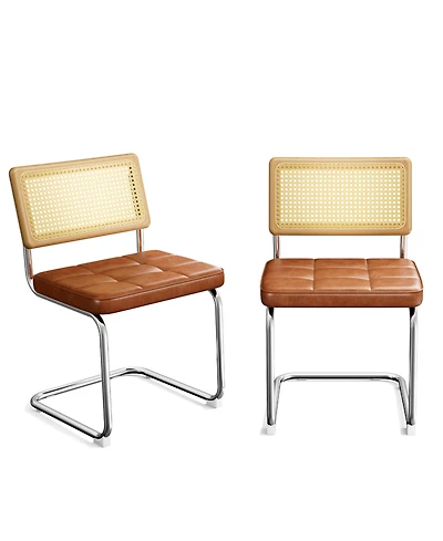 Streamdale Furniture Rattan Dining Chairs Faux Leather Brown (Set of 2)