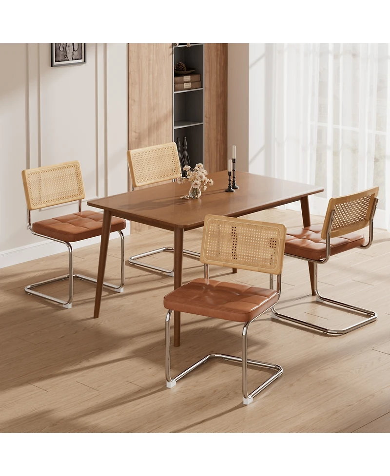 Streamdale Furniture Rattan Dining Chairs Faux Leather Brown (Set of 2)