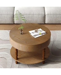 Streamdale Furniture Modern Round Coffee Table with Storage - Walnut