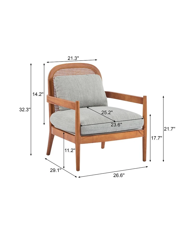 Streamdale Furniture Mid-Century Modern Accent Chair - Walnut & Rattan, Grey-Green Cushion (Set of 2)