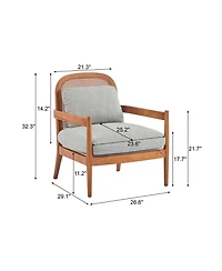 Streamdale Furniture Mid-Century Modern Accent Chair - Walnut & Rattan, Grey-Green Cushion (Set of 2)