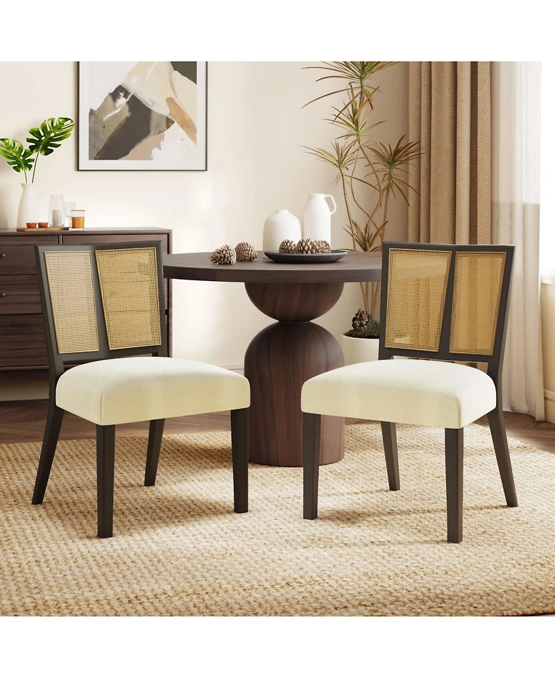 Streamdale Rattan Dining Chair Without Arm(dark brown+beige) Set of 2