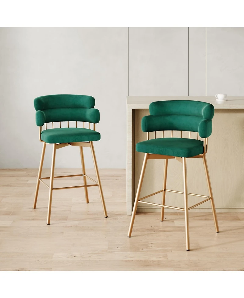 Streamdale 26" Swivel Bar Stools Set of 2, Upholstered with Backs, Green