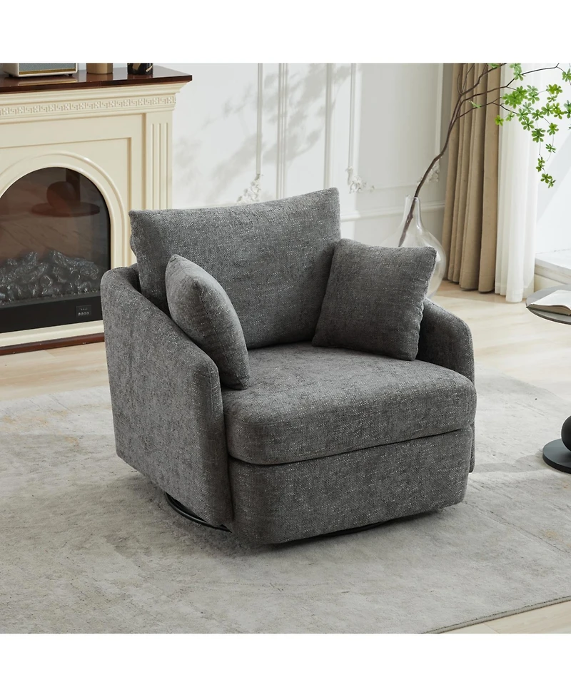 Streamdale Furniture Chenille Swivel Accent Chair with Pillows
