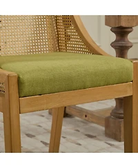 Streamdale Furniture Rattan Dining Chair, Wood Frame, Linen Seat, Rustic Style, Olive Green