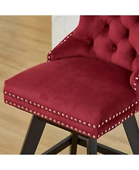 Streamdale Furniture Velvet Barstools, Button Tufted, Wood Legs, Nailhead Trim, Set of 2
