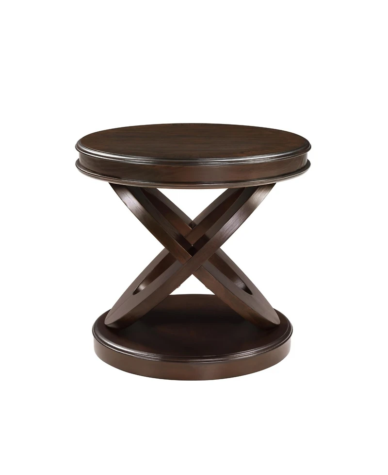 Streamdale Furniture Retro Round Wooden End Table, X-Base, Espresso