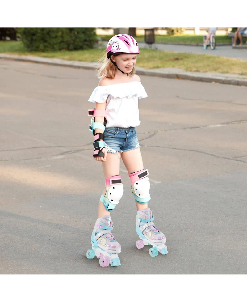 Costway 4 Sizes Adjustable Quad Skates with Light-up Wheels Safety Protection for Ages 13+