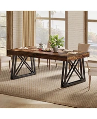 Tribesigns Farmhouse Kitchen Table with Metal Frame, Rectangular Dining Table for 4-6 People