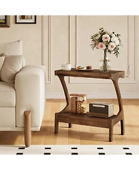 Tribesigns Solid Wood End Table with 2-Tier Storage Shelf, Narrow Side Table for Living Room, Bedroom, Small Spaces