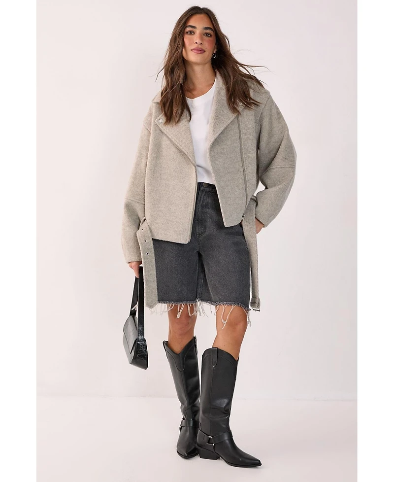 Nasty Gal Women's Oversized Brushed Belted Biker Jacket