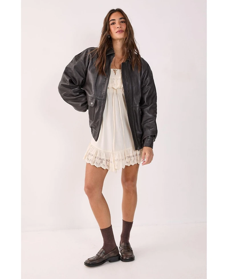 Nasty Gal Women's Real Leather Oversized Bomber Jacket