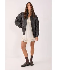 Nasty Gal Women's Real Leather Oversized Bomber Jacket