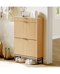 gaomon Fluted Shoe Storage Cabinet, Narrow Shoe Organizer with 2 Flip Drawers