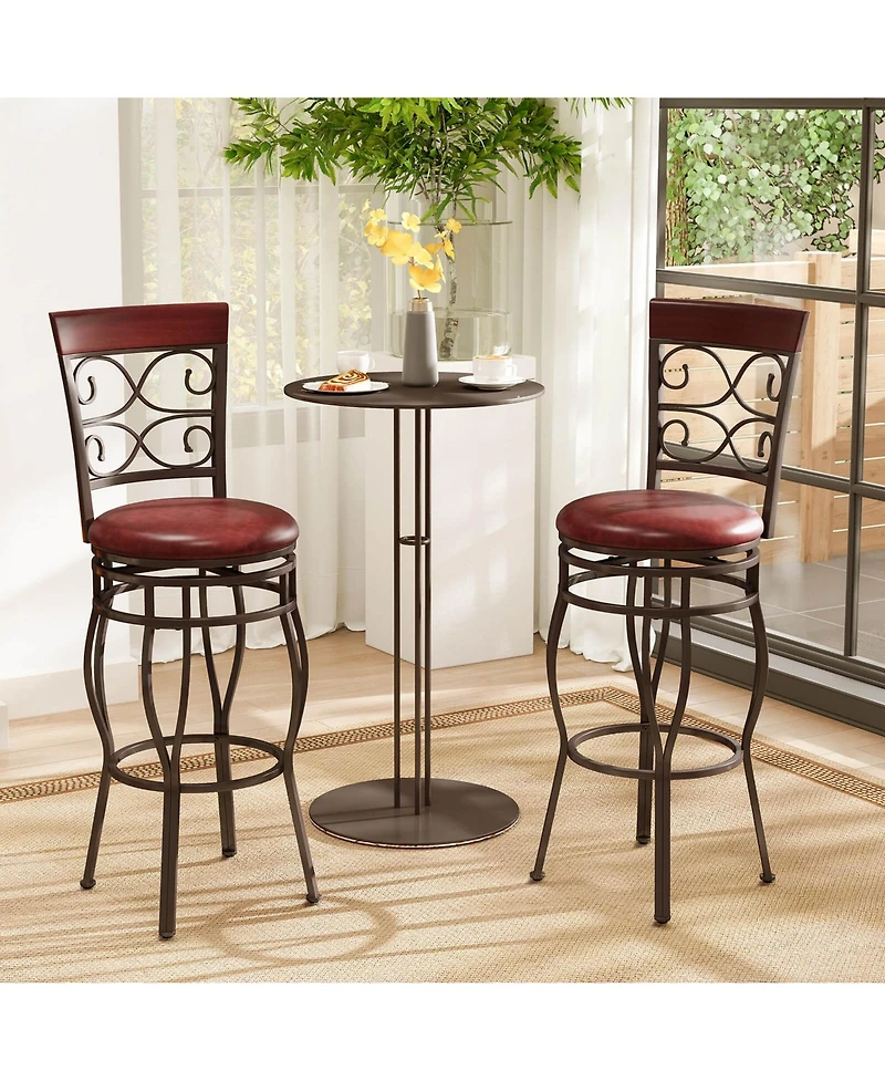 Costway Set of 2 Vintage Bar Stools Swivel Padded Seat 30'' Bistro Dining Kitchen Pub Chair High Back
