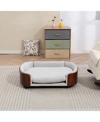 Zeus & Ruta Scandinavian Style Large Velvet Gray Elevated Cat Sofa