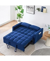 Maison Boucle 55 Inch Pull Out Sleeper Loveseat Sofa Bed, Convertible Velvet Couch with Pillows and Side Storage Pockets