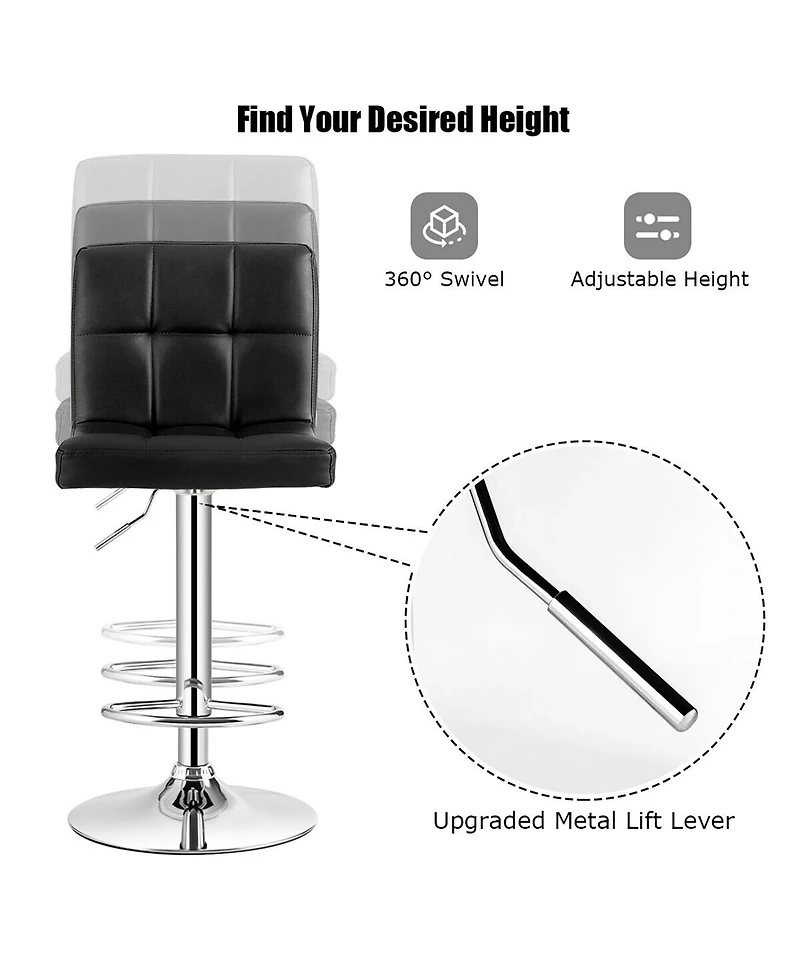 Costway Adjustable Armless Bar Stool Full Back Swivel Kitchen Counter Bar Chair Pu Leather