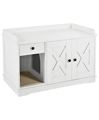 Zeus & Ruta White Farmhouse Cat Litter Box Enclosure with Storage