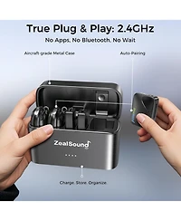 ZealSound Wireless Lavalier Mic for iPhone Android Camera Usb C Lightning 24GHz Noise Cancellation 40H Battery Charging Case 1000ft Range for Vlog