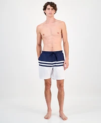 Club Room Men's Quick-Dry Performance Colorblocked Stripe 7" Swim Trunks, Created for Macy's