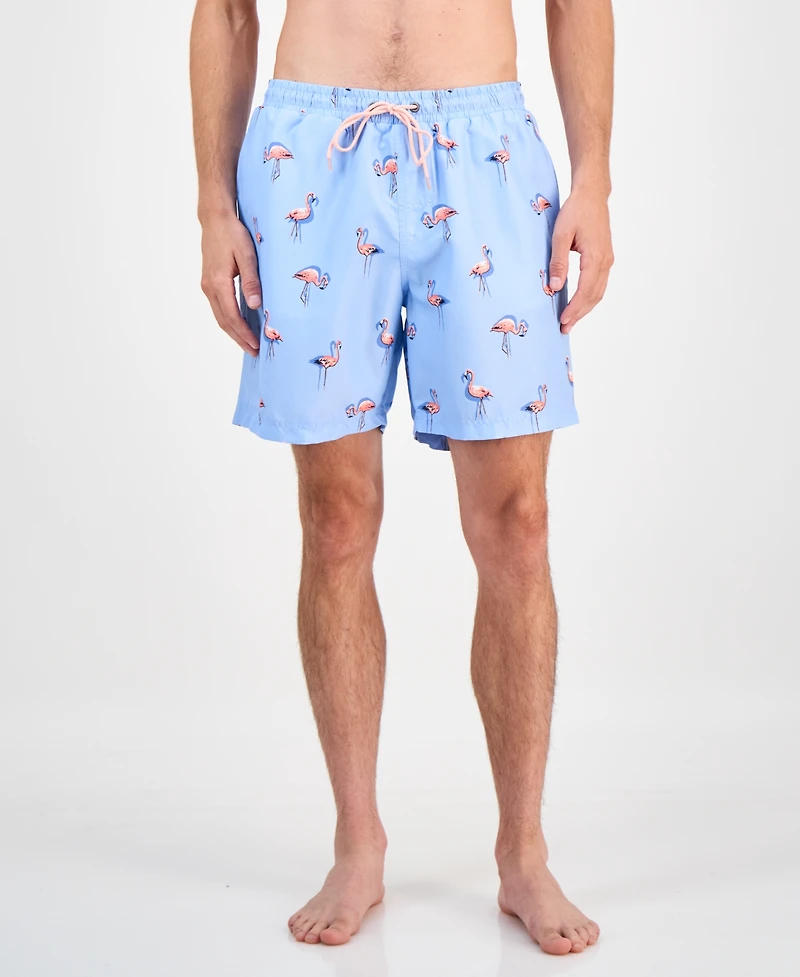 Club Room Men's Quick-Dry Performance Flamingo-Print 7" Swim Trunks, Created for Macy's