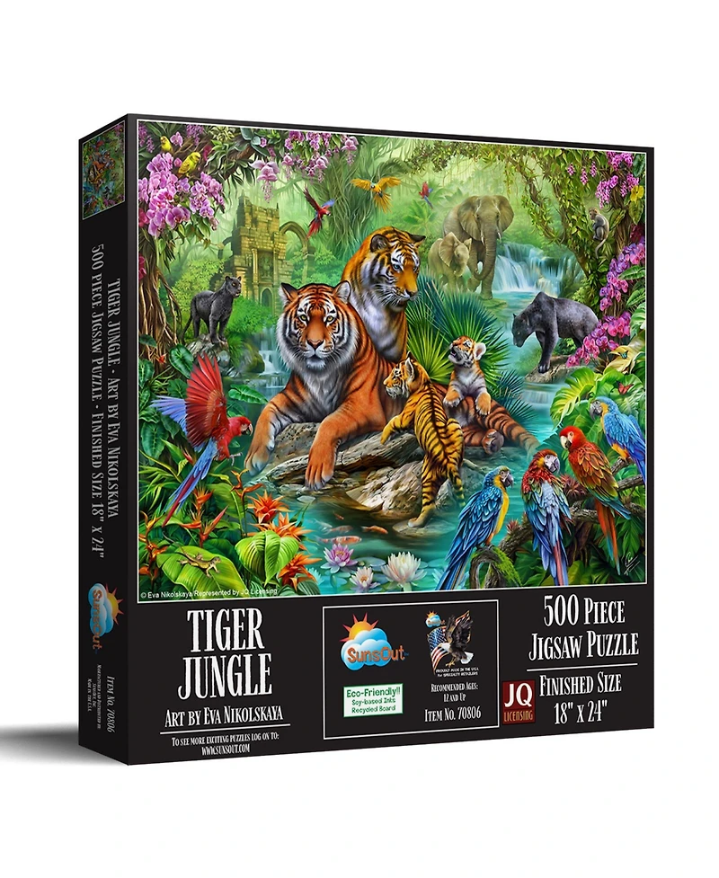 SunsOut Tiger Jungle 500 piece Jigsaw Puzzle for Adults