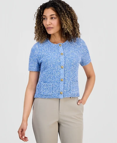 I.n.c. International Concepts Petite Marled Short-Sleeve Cardigan, Macy's Exclusive
