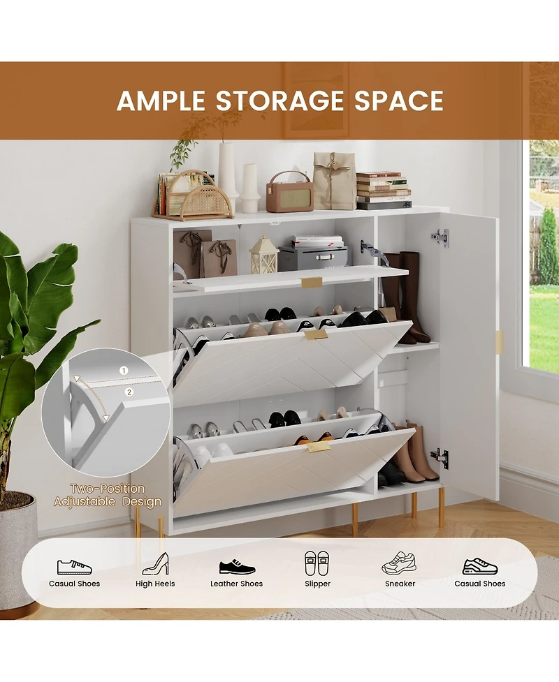 Boyel Living 49.21 in. H Wood Shoe Storage Cabinet with Flip-Up Drawers Adjustable Shelf