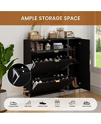 Boyel Living 49.21 in. H Wood Shoe Storage Cabinet with Flip-Up Drawers Adjustable Shelf