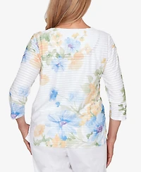 Alfred Dunner Petite Classic Placed Floral Stripe Top