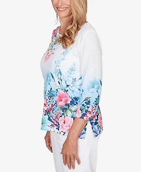 Alfred Dunner Petite Classic Ombre Border Floral Lace Top