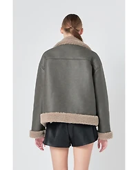 endless rose Women's Faux Leather Jacket with Sherpa Lining