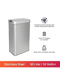 Mega Casa 16 Gallon Stainless Steel Slim Motion Sensor with Butterfly Lid Trash Can