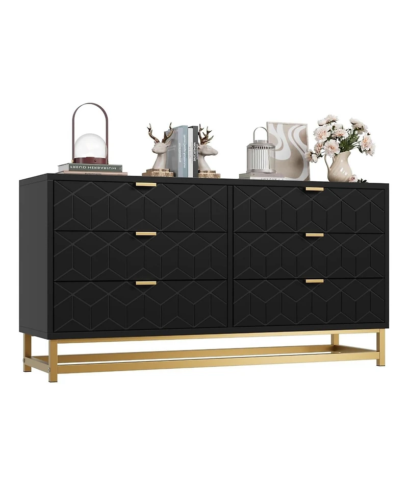 gaomon Dresser for Bedroom, 53.5" Large Organizer, 6 Drawer with Golden Metal Handle and Legs