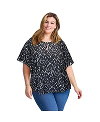 Avenue Women's Flutter Sleeve Keyhole Blouse