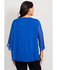 Avenue Women's Lurex Stripe Tulip Sleeve Blouse