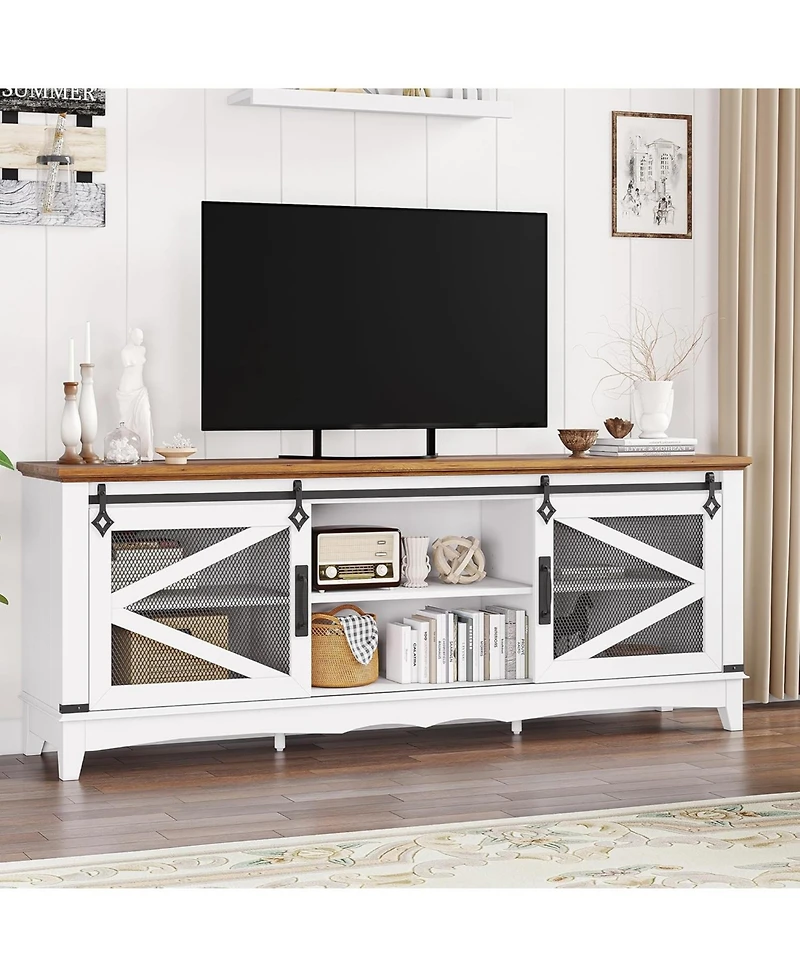 gaomon Modern Tv Stand for Living Room 65" Entertainment Center with Storage Sliding Barn Doors and Adjustable Shelf White