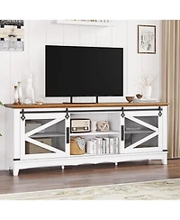 gaomon Modern Tv Stand for Living Room 65" Entertainment Center with Storage Sliding Barn Doors and Adjustable Shelf White