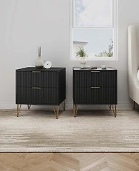 Manhattan Comfort Dumbo Fluted 2-Drawer Wood Nightstand, Set of 2