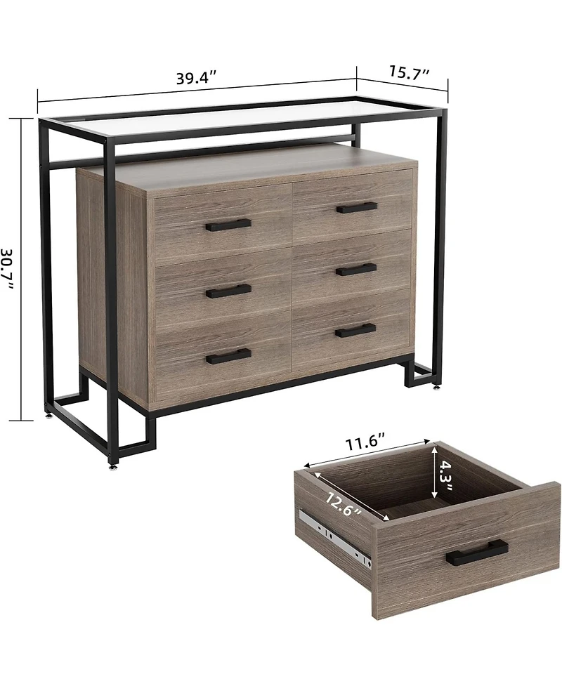 gaomon Kitchen Pantry Cabinet with Glass Doors, 6 Drawers, Microwave Rack, Versatile Storage, Mobile Casters, Dining Room Organizer