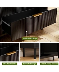gaomon 5-Drawer Modern Fluted Wide Wood Dresser, Chest Organizer with Metal Legs, Anti-Tipping for Bedroom, Living Room