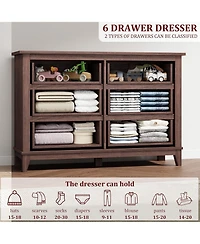 gaomon 6-Drawer Rustic Brown Wooden Dresser, 47" Freestanding Storage Chest for Bedroom, Living Room