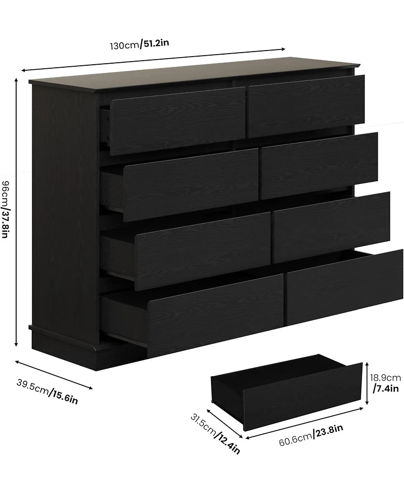 gaomon Black 8-Drawer Dresser, Deep Drawers, Large Double Chest for Closet, Wide Top, Living Room, Hallway, Kids Room