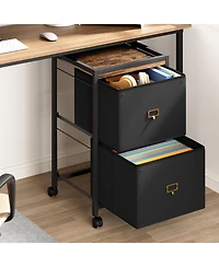 gaomon Large Double Drawer Compact Mobile Filing Cabinet, Stylish Fabric Storage Solution, Legs & Wheels, Bedroom, Black