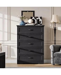 gaomon 5-Drawer Modern Dresser with Wide Metal Handle, Closet Organizer Storage Chest, Clothes Cabinet for Bedroom, Living Room, White