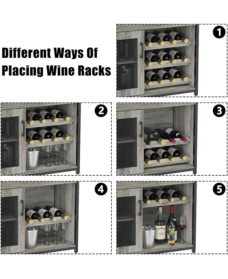 gaomon Farmhouse Wine Bar Cabinet with Detachable Wine Rack, Glass Holder, Mesh Door, Adjustable Feet, Living Room