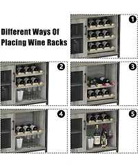 gaomon Farmhouse Wine Bar Cabinet with Detachable Wine Rack, Glass Holder, Mesh Door, Adjustable Feet, Living Room