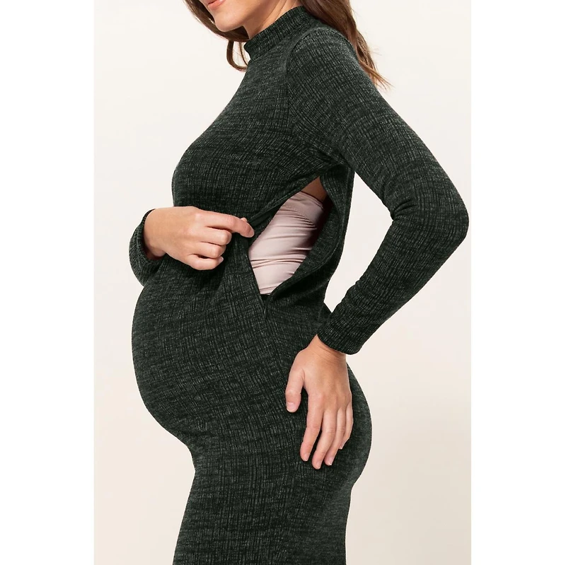 Hello Miz Maternity Mock Neck Long Sleeve Side Slit Sweater Dress