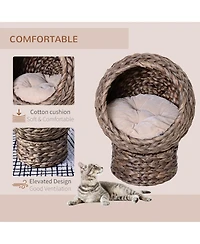 Zeus & Ruta Handwoven Egg-shaped Elevated Gray Cat Bed with Cushion 23.5in H